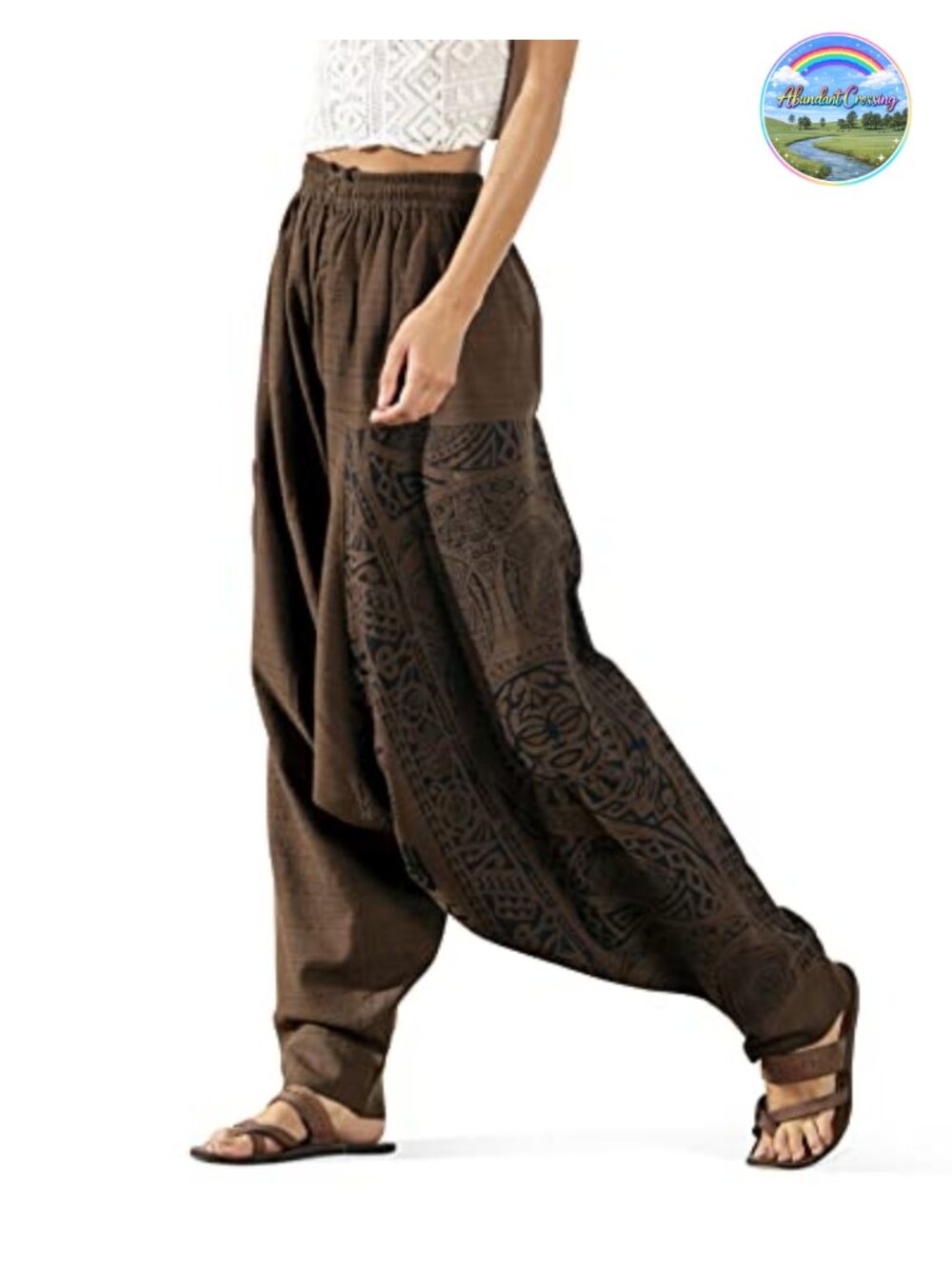 Women's Printed Harem Pants - Boho Yoga Baggy Pants with Elastic Waist &